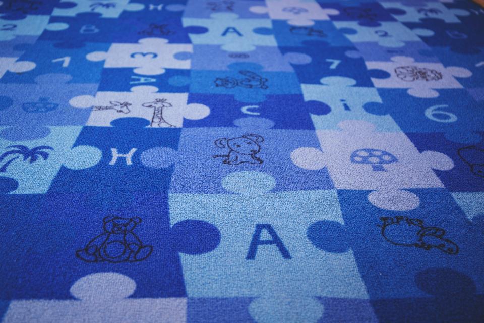 Close up of a colorful childrens puzzle mat