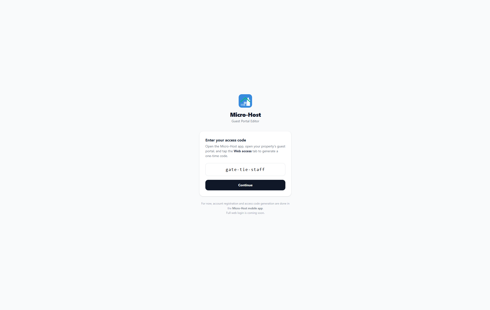 Guest Portal Web Editor code entry
